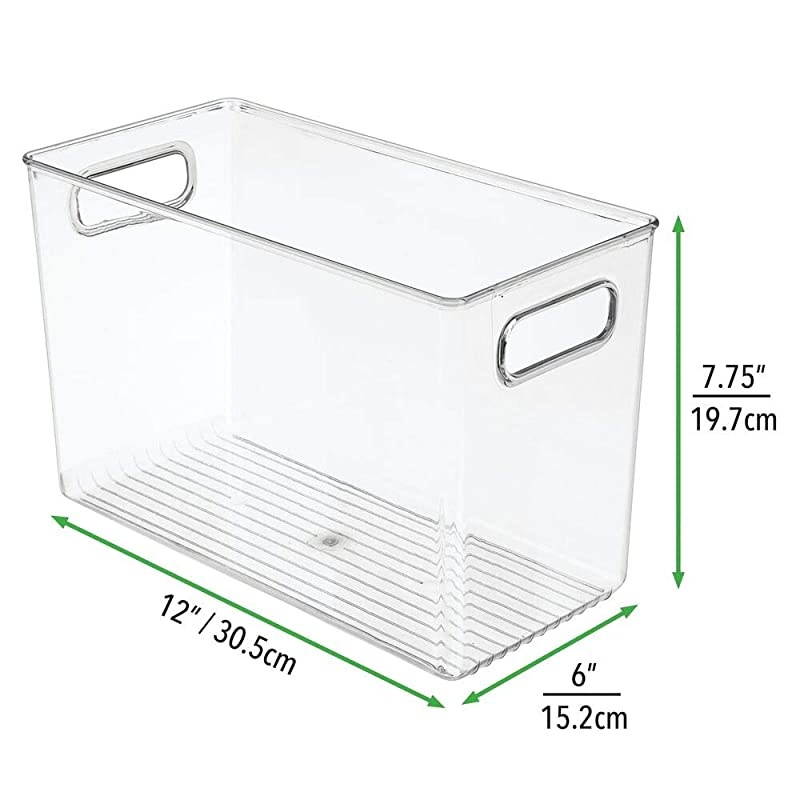 Rectangular Plastic Office Supplies Storage Organizer Bin with Carrying Handles for Pads Pens Pencils Dry Erase Markers Highlighters Sticky Notes Mailing Labels Clear