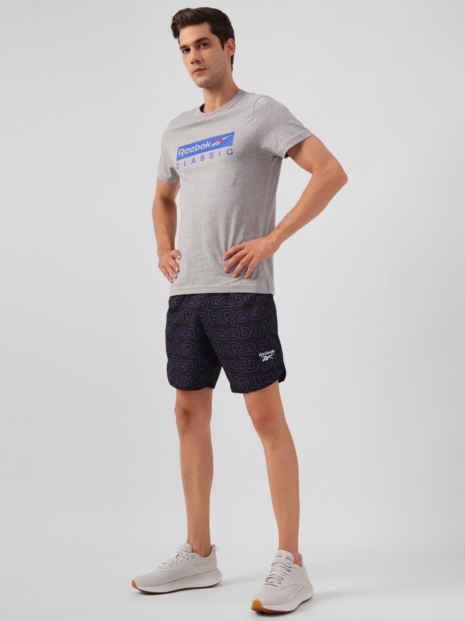 Reebok Navy Regular Fit Logo Printed Training Sports Shorts