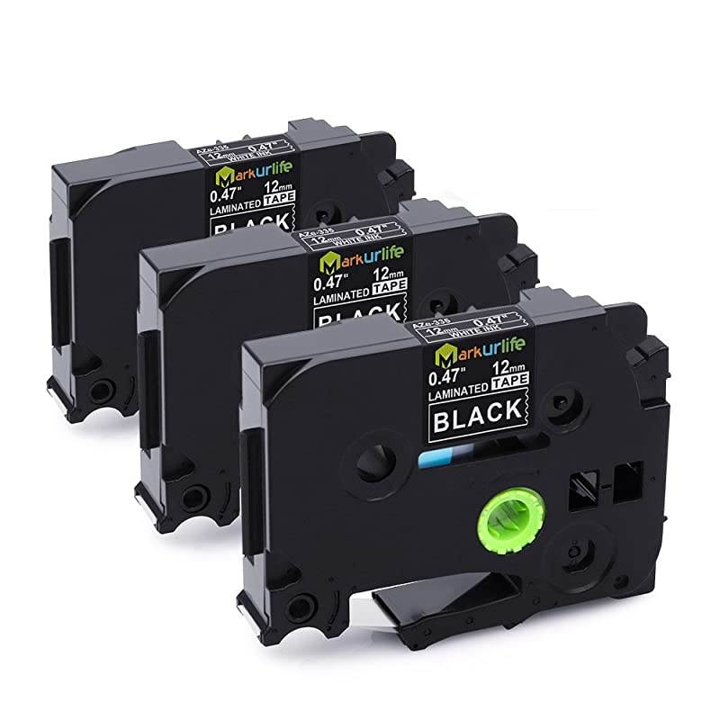 Compatible Label Tape Replacement for Brother Ptouch Label Tape TZe-335 TZ-335 tz Tape, for PTD210 PTH110 PTD400 PTD600 PT-P710BT PT1880, 12mm 0.47 Laminated White on Black, 2 Pack