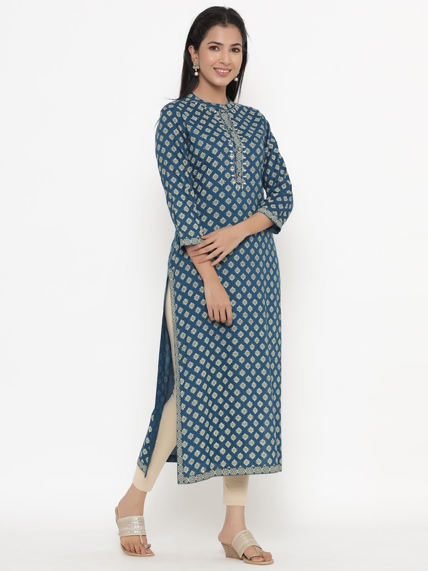 Kipek Blue Printed Straight Kurta
