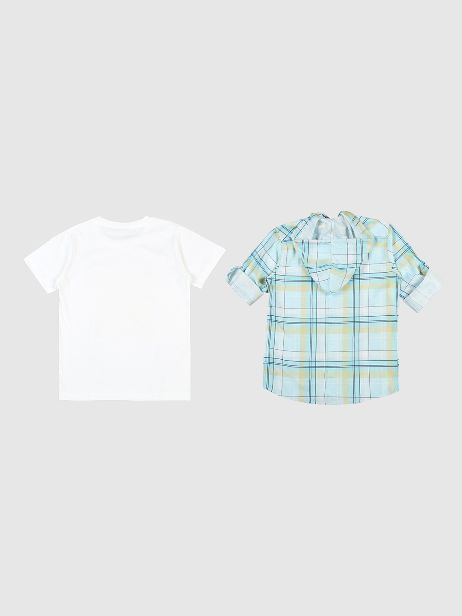 Cavio Kids Sky Blue & White Checks Full Sleeves Shirt with T-Shirt
