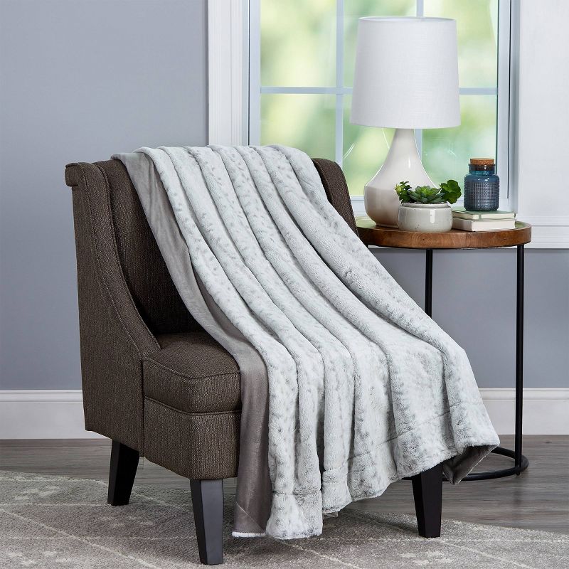 60"x70" Faux Fur Throw Blanket Light Gray - Yorkshire Home
