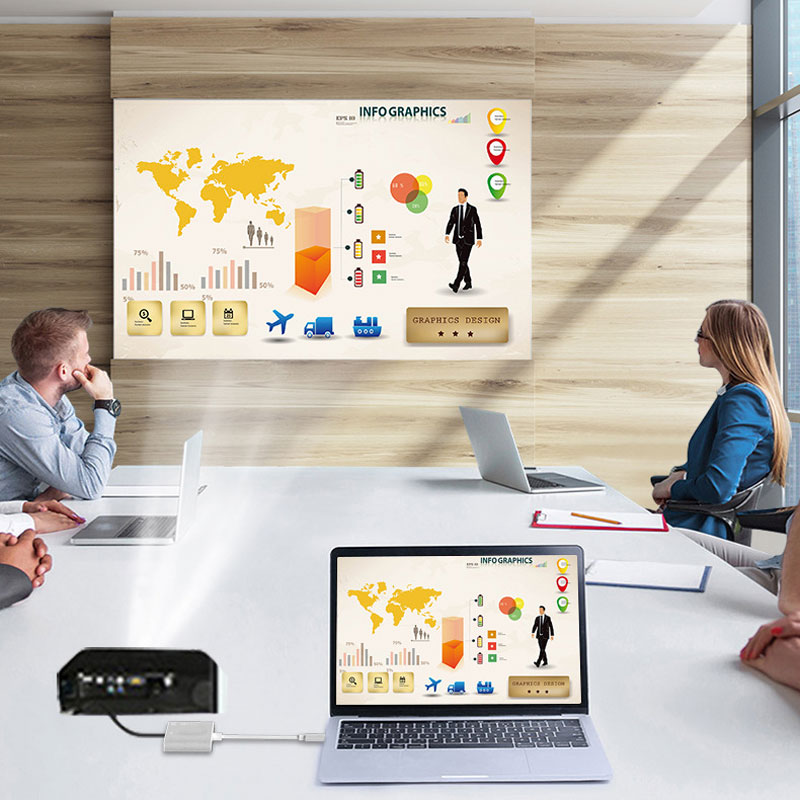 USB3.1 Type-c To HDMI + VGA Adapter AV Cable HD 4K 1080P - Silver