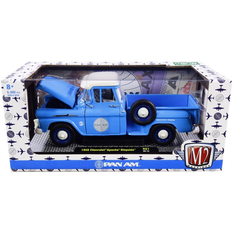 1958 Chevrolet Apache Stepside Pickup Truck "Pan Am" Ground Crew Light Blue Ltd Ed 6880pcs 1/24 Diecast Model Car by M2 Machines