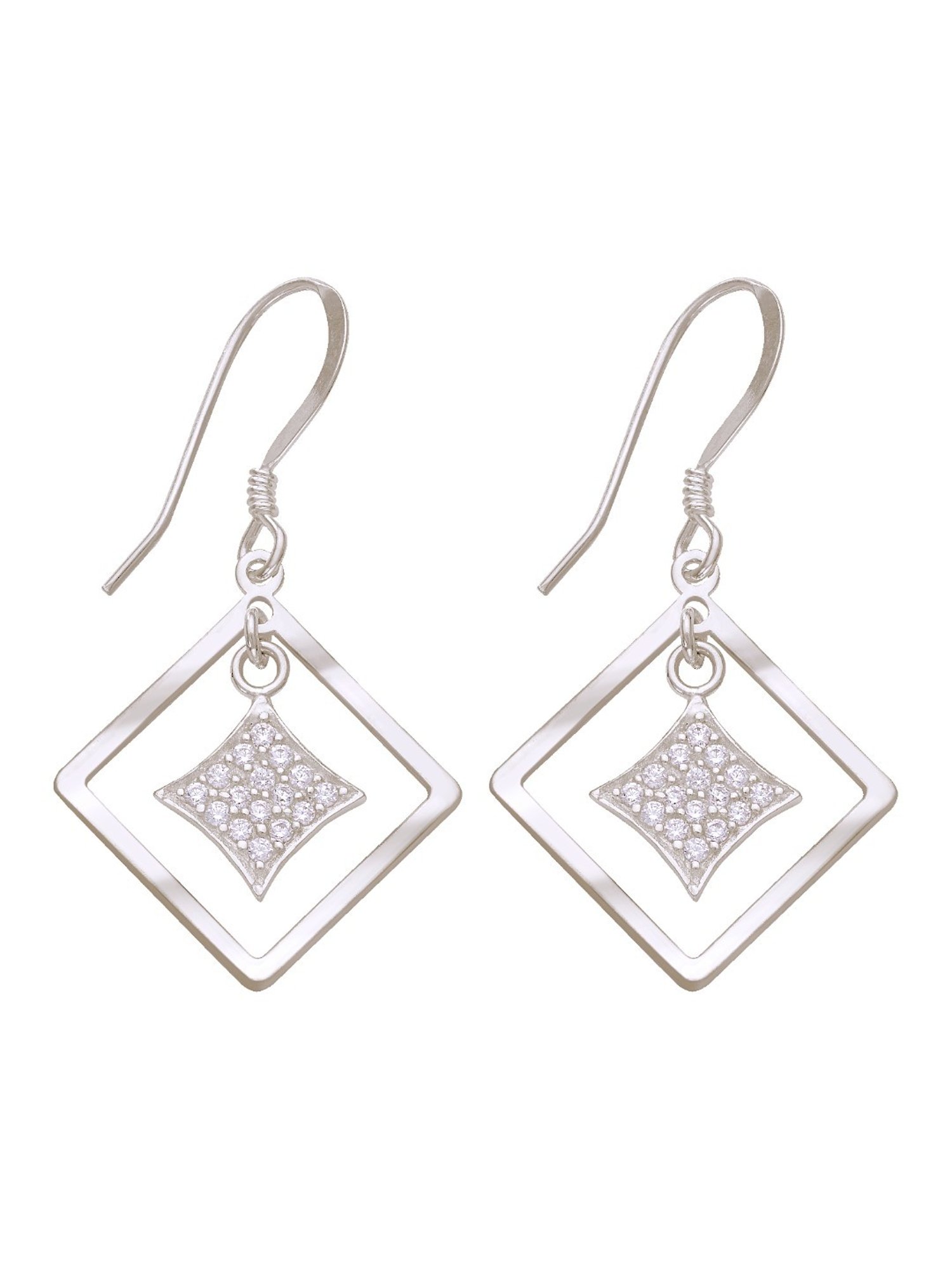 Taraash 925 Sterling Silver CZ Double Square Drop Earrings for Women