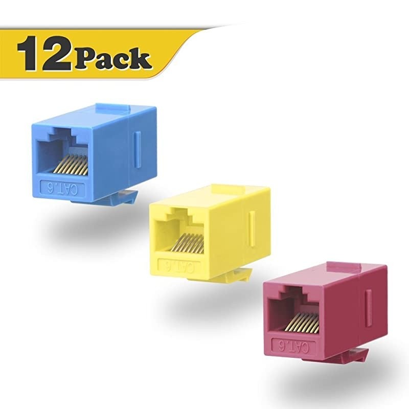 12Pack CAT6 Keystone Coupler RJ45 Female to Female Insert Coupler UTP Keystone Inline Coupler Blue+Red+Yellow
