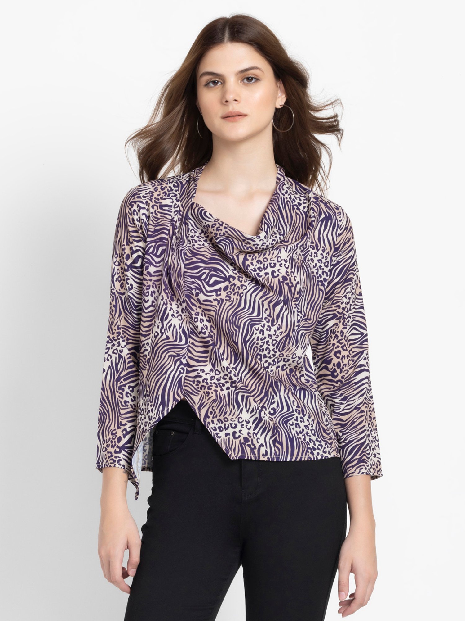 SHAYE Beige & Purple Printed Top