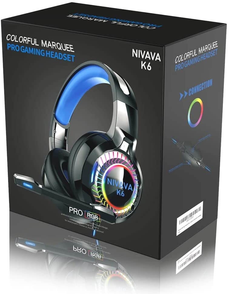 Nivava Gaming Headset for PS4, Xbox One, PC Headphones with Microphone LED Light Mic for Nintendo Switch PS5 Playstation Computer, K6