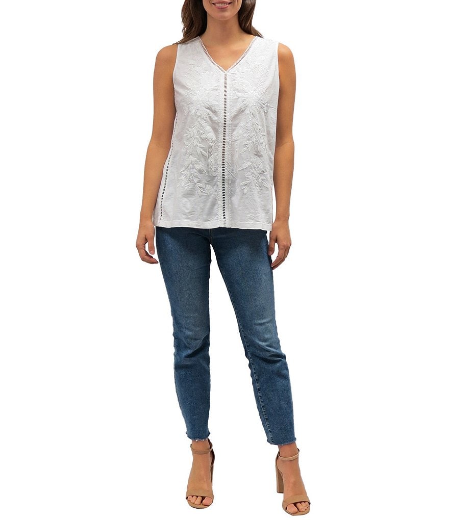 Karyn Seo Lilo Tonal Vintage Embroidered V-Neck Lace Detailing Cotton Tank
