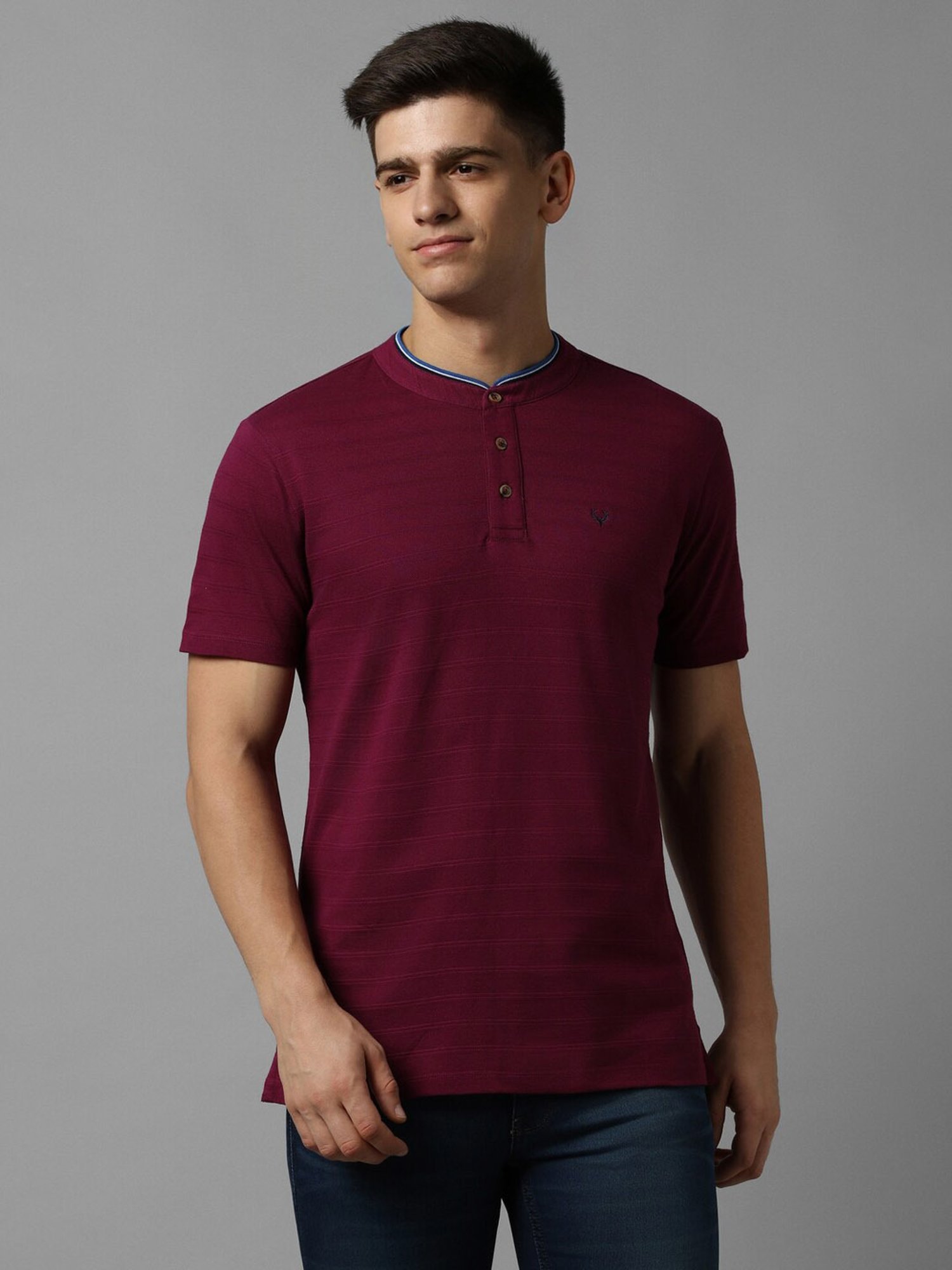 Allen Solly Magenta Cotton Regular Fit Henley T-Shirt