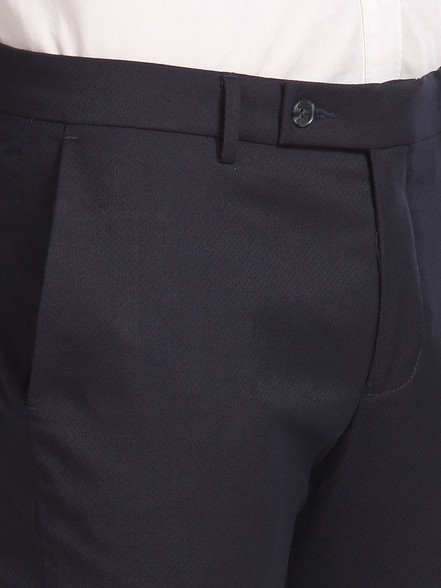 Arrow Navy Regular Fit Self Pattern Trousers