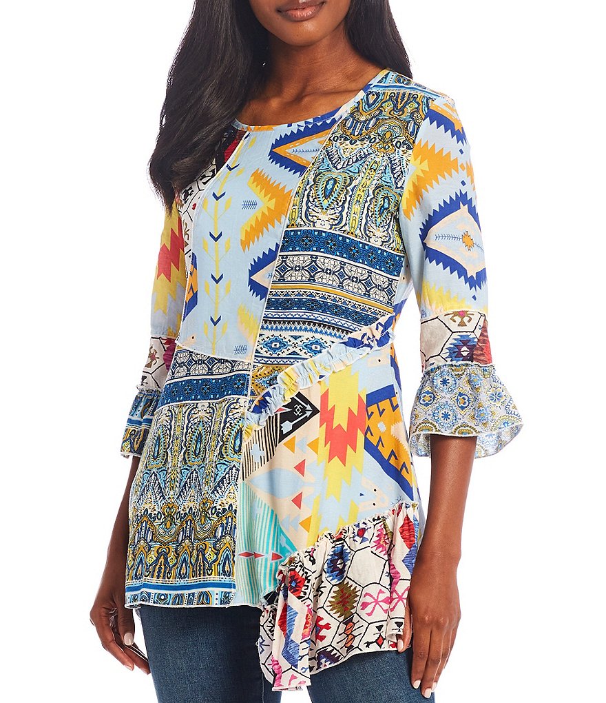 Calessa Floral Embroidered Round Neck Short Sleeve Tunic