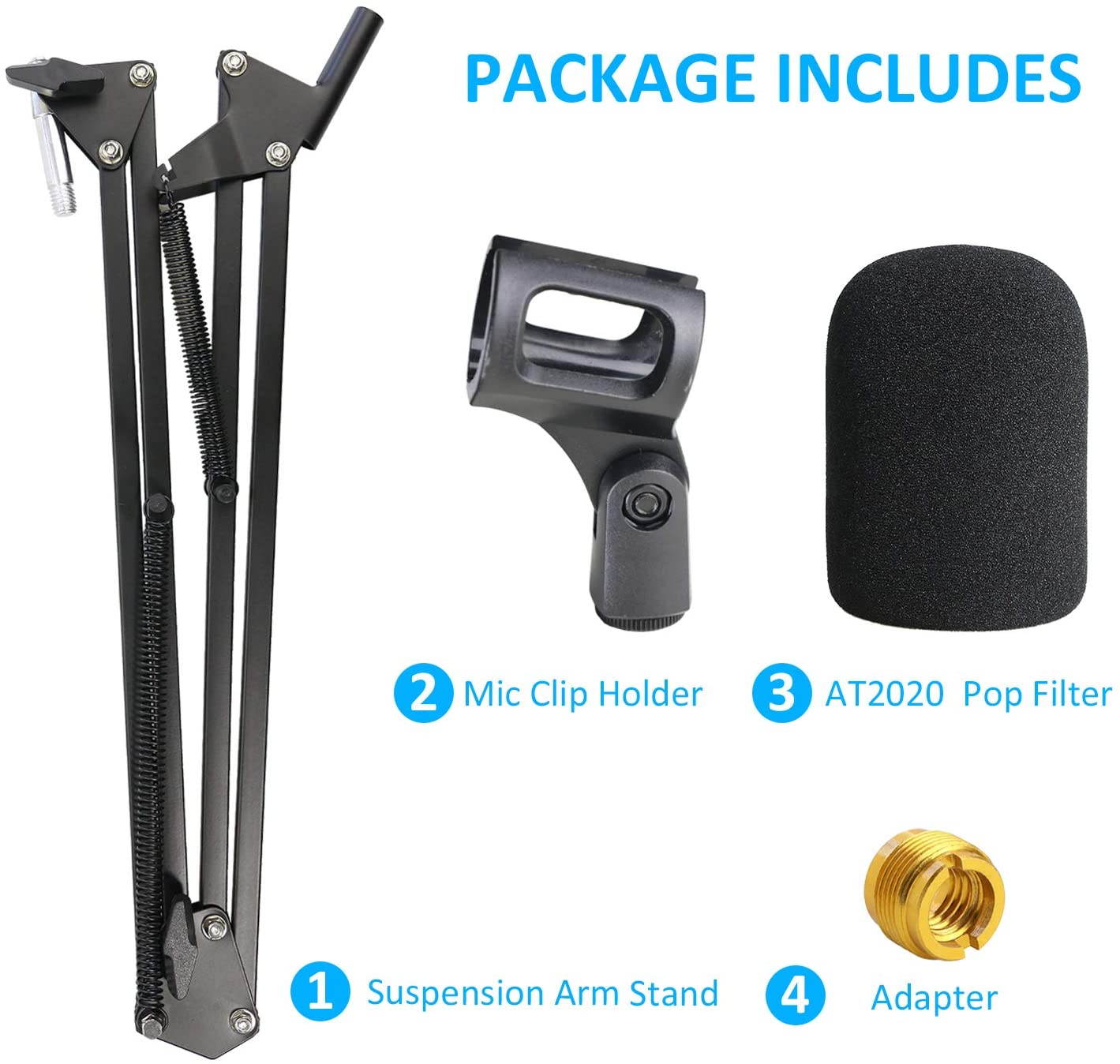 AT2020 Mic Stand with Pop Filter - Microphone Boom Arm Stand with Foam Windscreen for Audio Technica AT2020 AT2020USB+ AT2035 Condenser Microphone