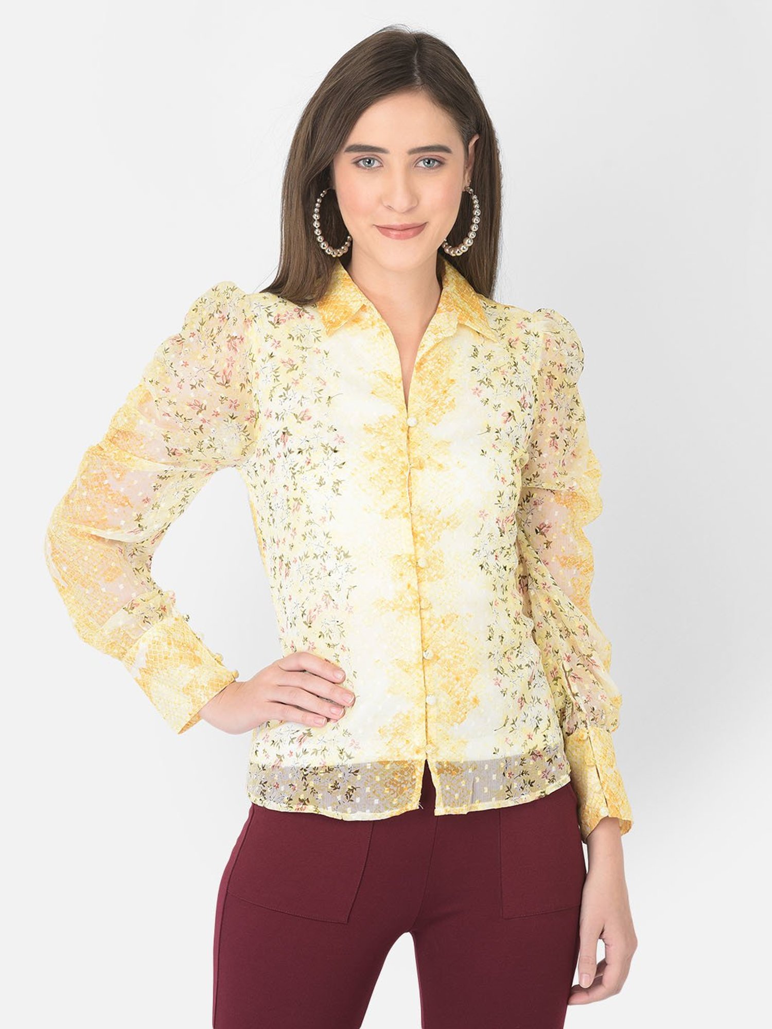 Latin Quarters Yellow & White Printed Top
