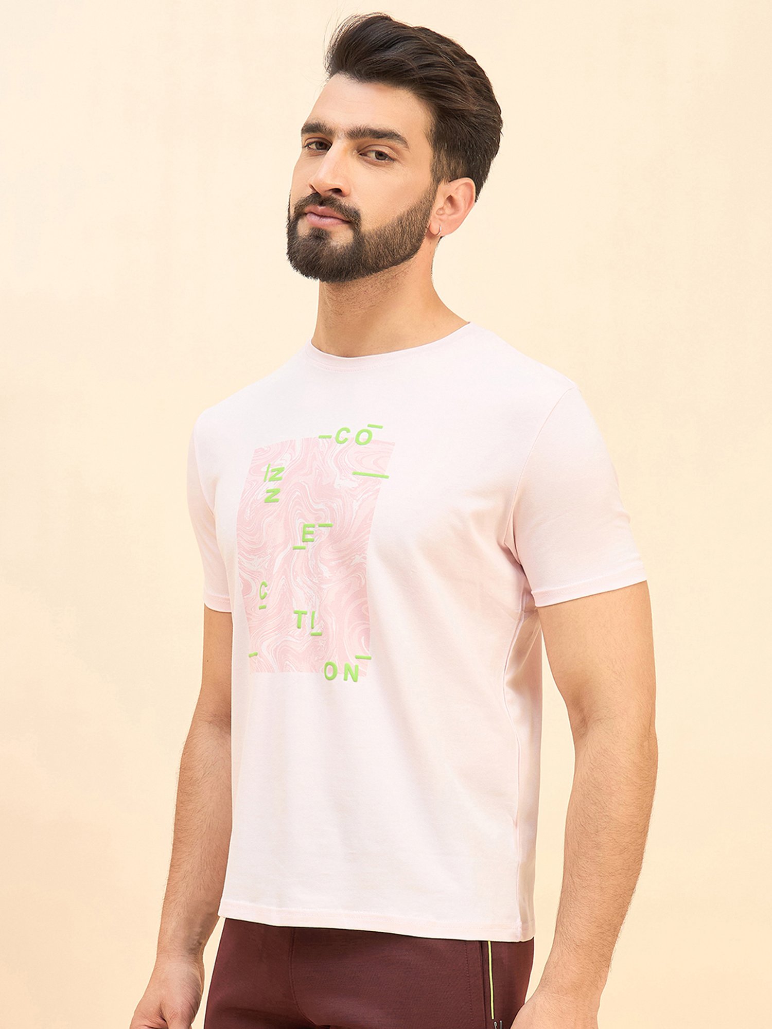 Sweet Dreams Light Pink Regular Fit Printed Crew T-Shirt