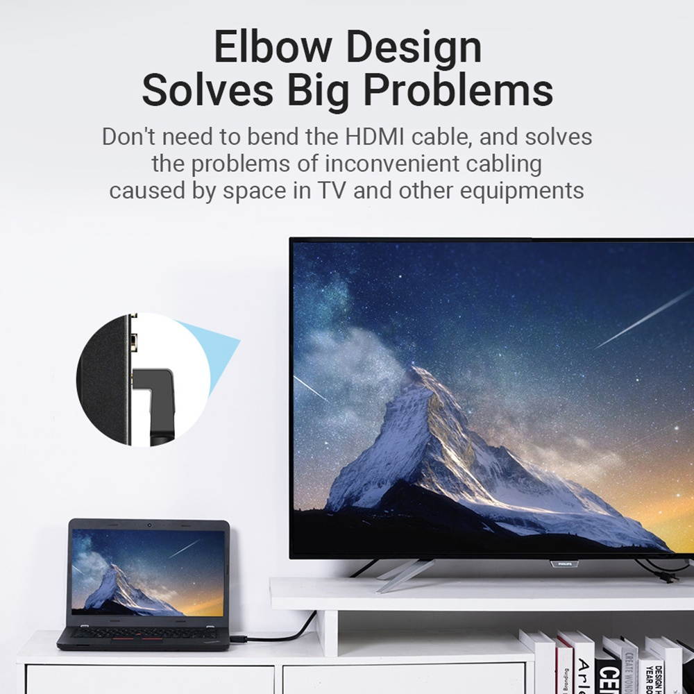 Vention AARBI 90 Degree HDMI 2.0 Right Angle Cable 4K&3D Digital HD Cable Replacement for TV PS3/4 Splitter Video Audio 3m