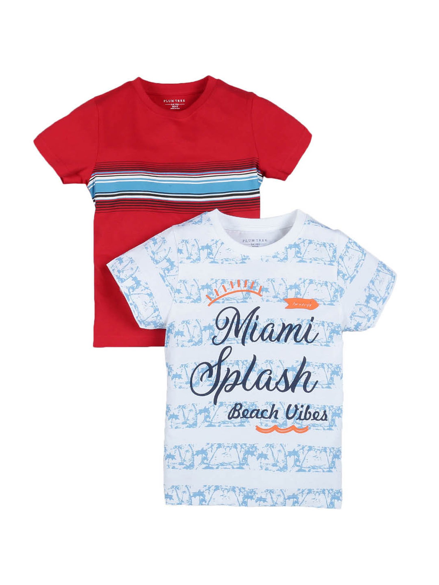 Plum Tree Boys Red & White Printed T-Shirt (Pack Of 2)