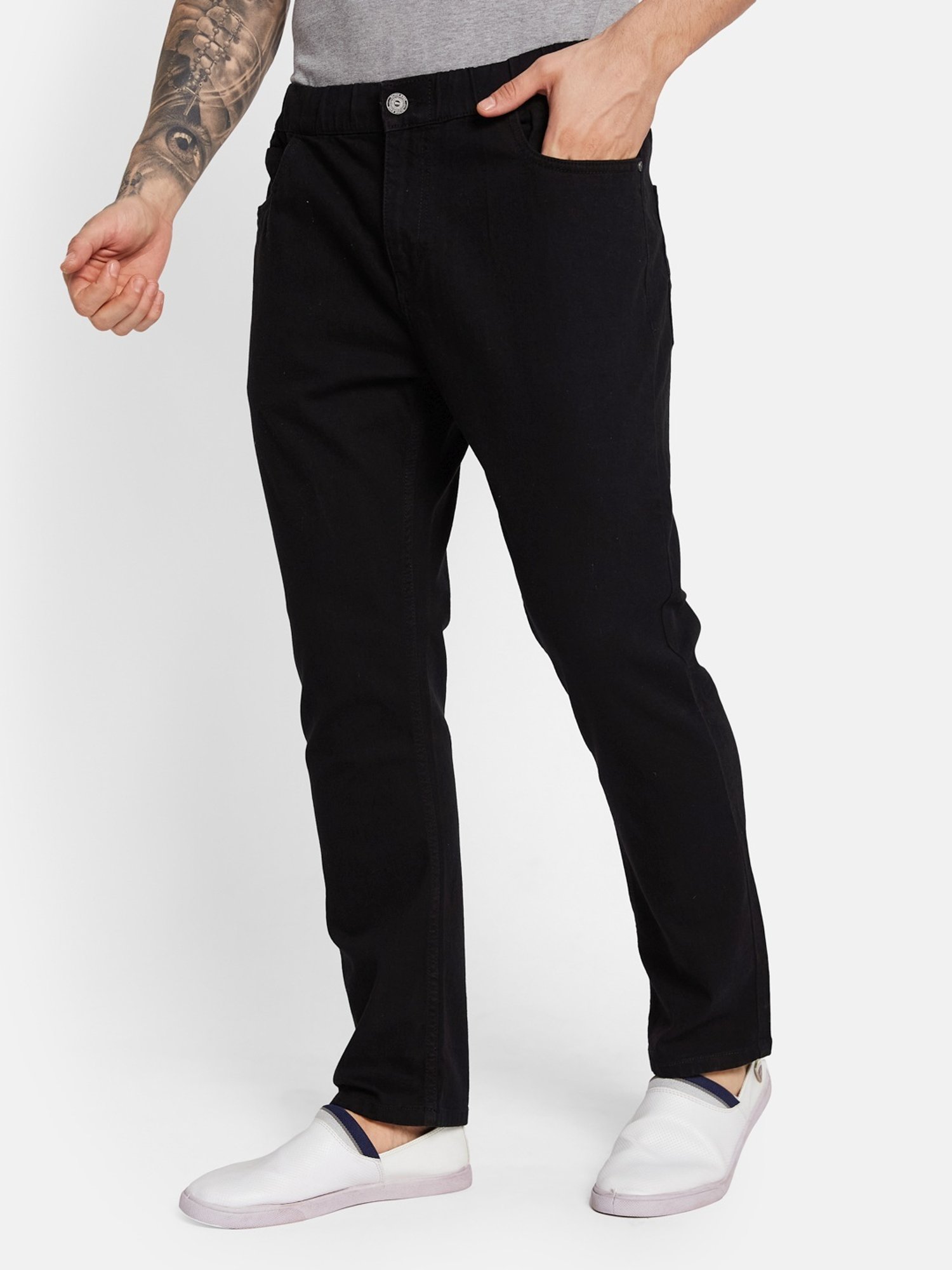 Octave Black Cotton Regular Fit Jeans