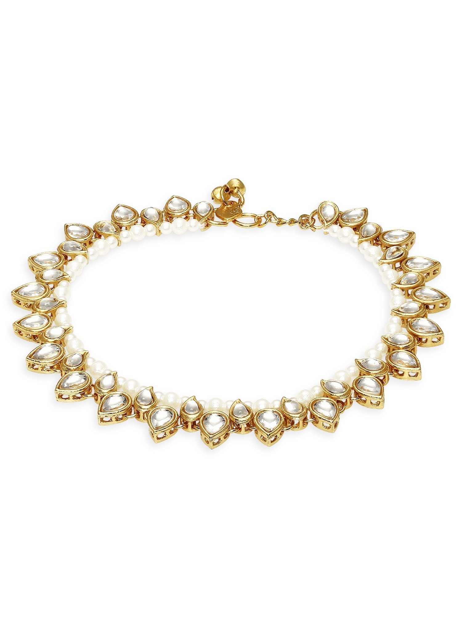 OOMPH Gold Tone Kundan & Pearl Ethnic Anklets in Pair