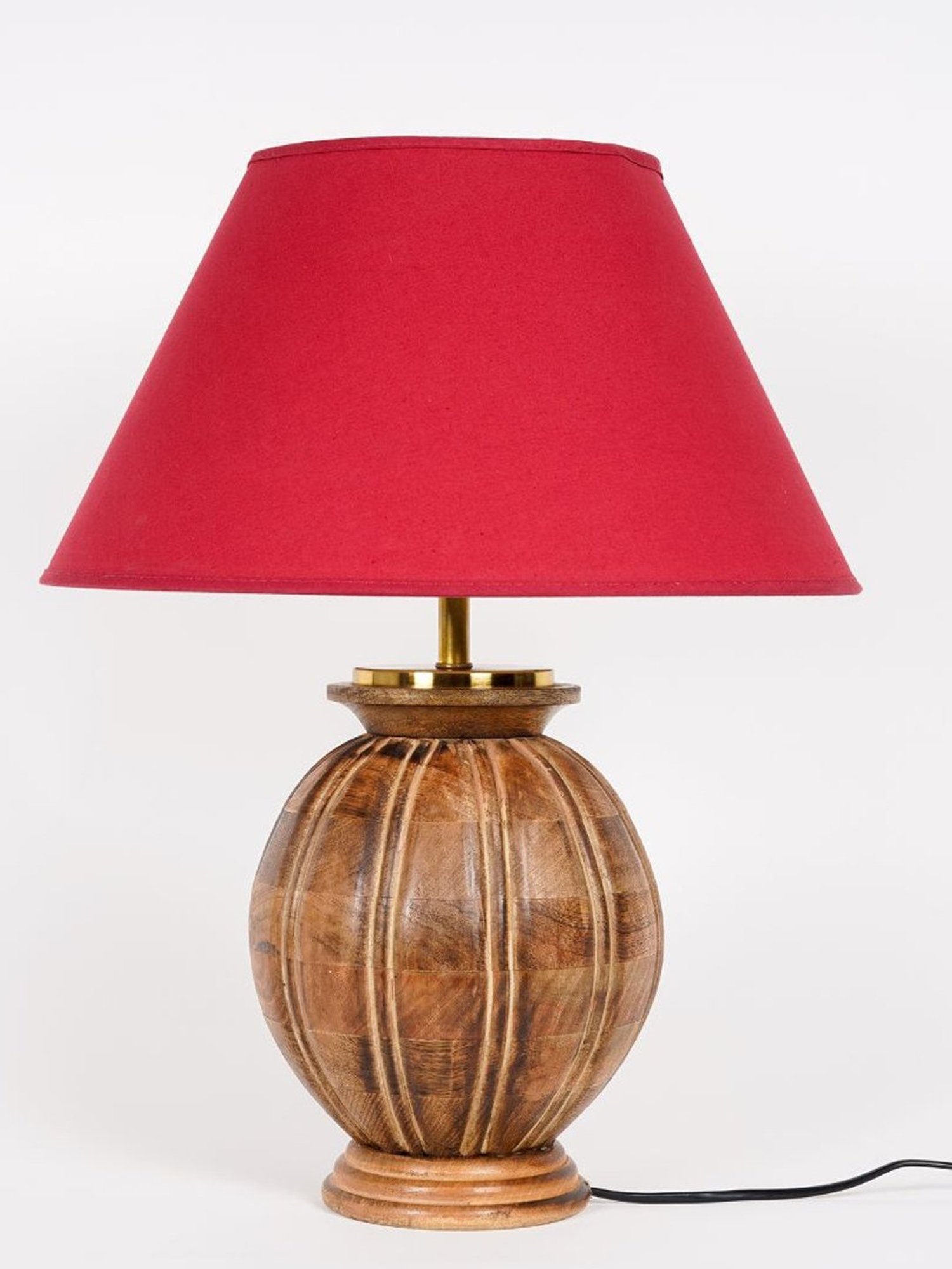 Kapoor Lamp Shades Natural Wood & Red Wood Astros Carved Cotton Shade Table Lamp