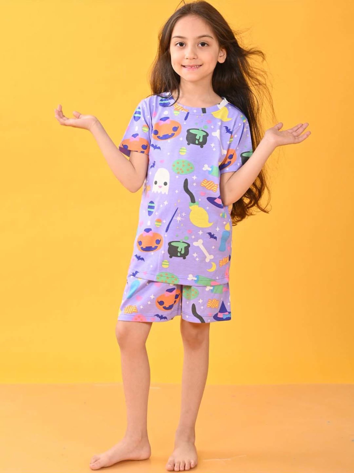 Anthrilo Kids Purple Cotton Printed T-Shirt & Short