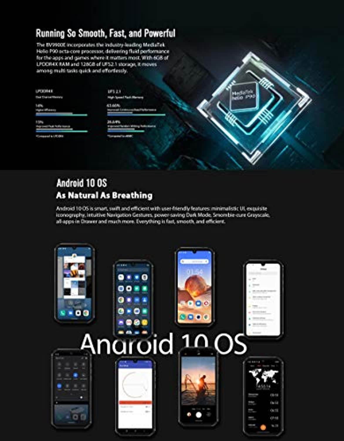 Android 10 Rugged Smartphone,Unlocked Cell Phones Blackview BV9900E(2020), IP68 Waterproof 48MP+16MP Quad Camera 4K Video, 6GB Ram 128GB ROM 5.84'' Screen Dual SIM Global 4G LTE AT and T T-Mob (11755)