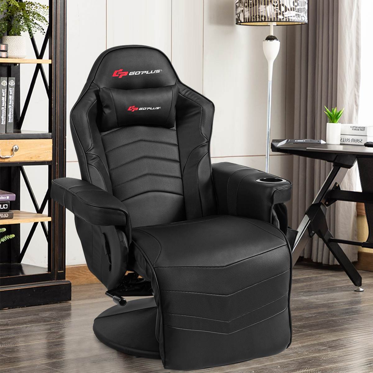 Goplus Massage Gaming Recliner Reclining Racing Chair Swivel Black