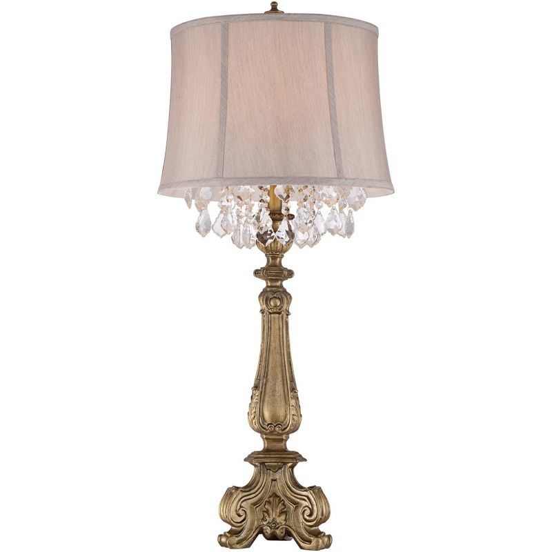 Barnes and Ivy Traditional Console Table Lamp Antique Gold Crystal Beading Drum Shade for Living Room Family Bedroom Bedside