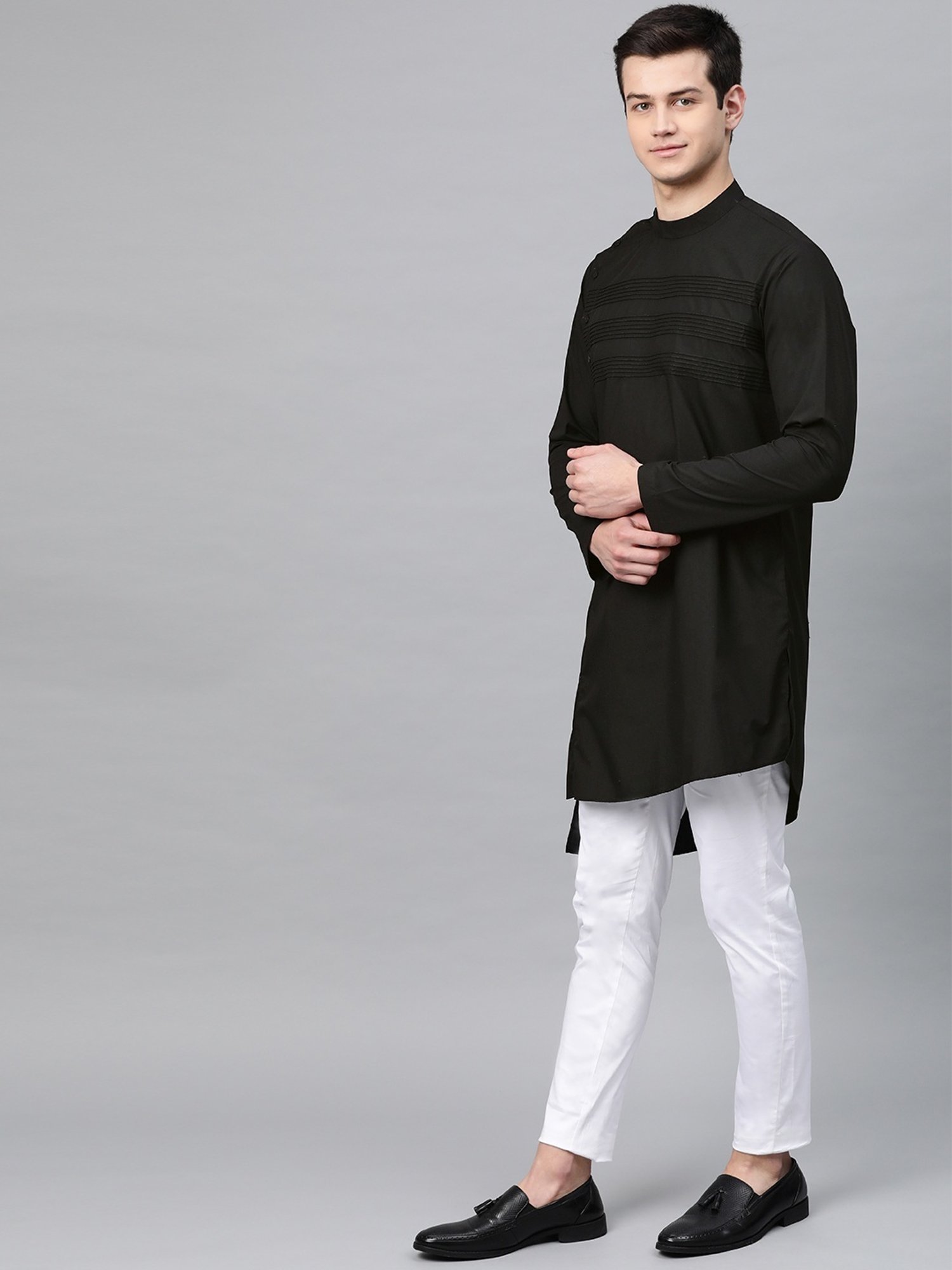 See Designs Black & White Cotton Regular Fit Embroidered Kurta Bottom Set