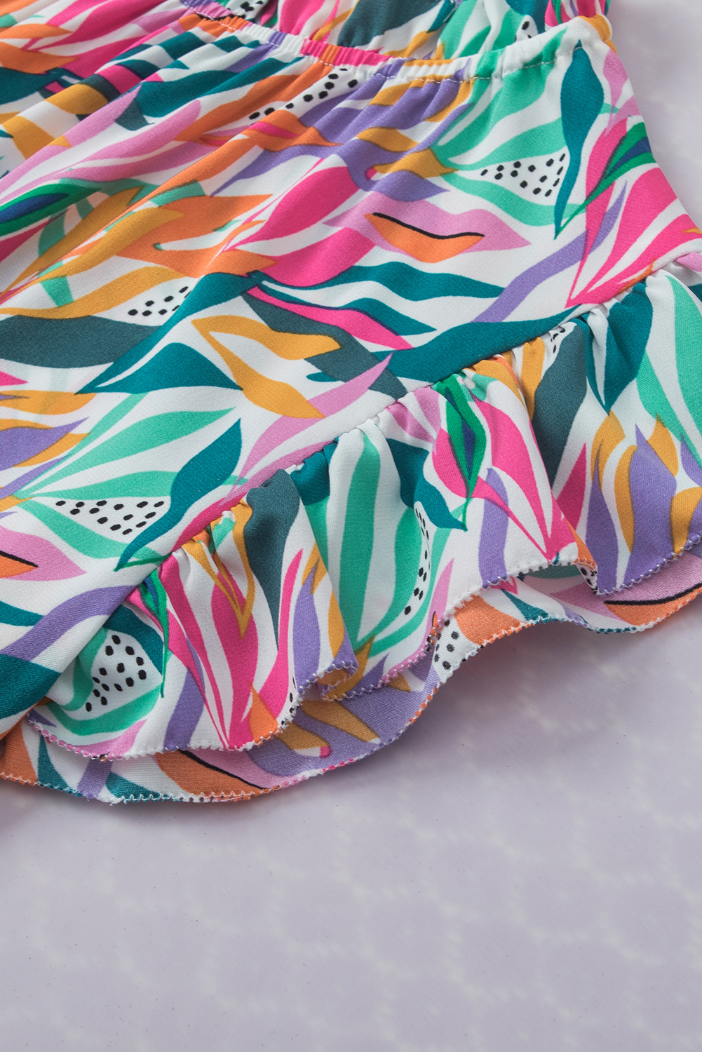 Rose Red Abstract Print Ruffled Flutter Shoulder Blouse