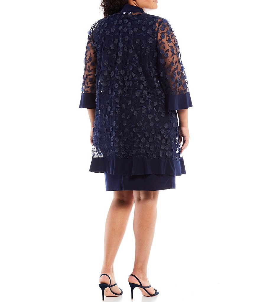 R & M Richards Plus Size Jersey Knit 3D Flowers 2-Piece Jacket Dress