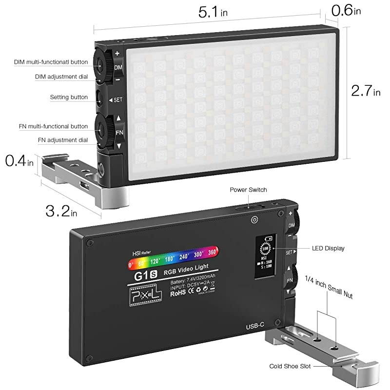 Video Light, 360 &deg; Full Color LED Camera Light, Dimmable 2500K-8500K Portable Pocket Size Camera Lighting, 12 Lighting Effect Mode, Built-in 3200mAh Rechargeable Battery