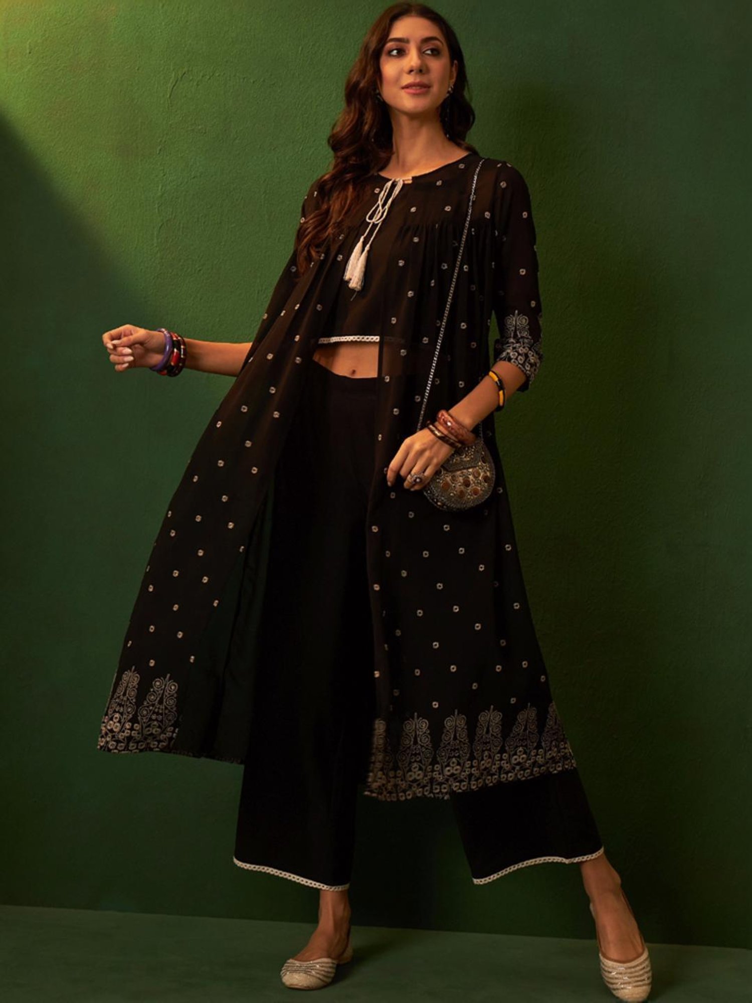 Ziyaa Black Printed Kurta Palazzo Set