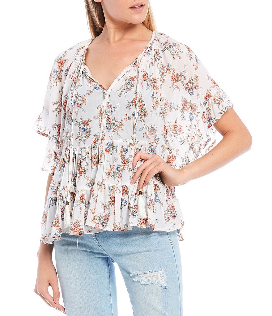 Jolt Floral Tiered Peplum Top