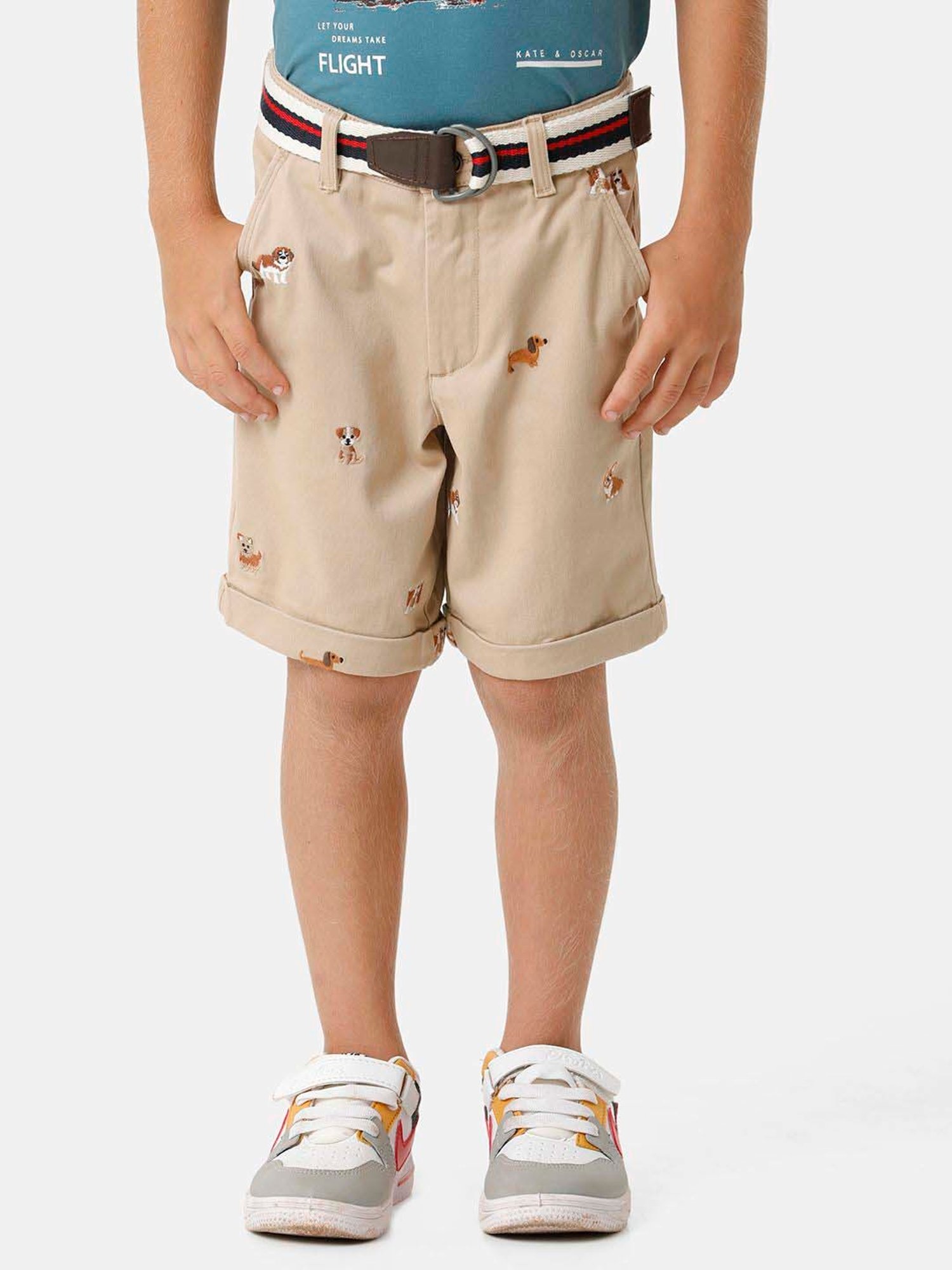 Kate & Oscar Kids Beige Cotton Embroidered Shorts