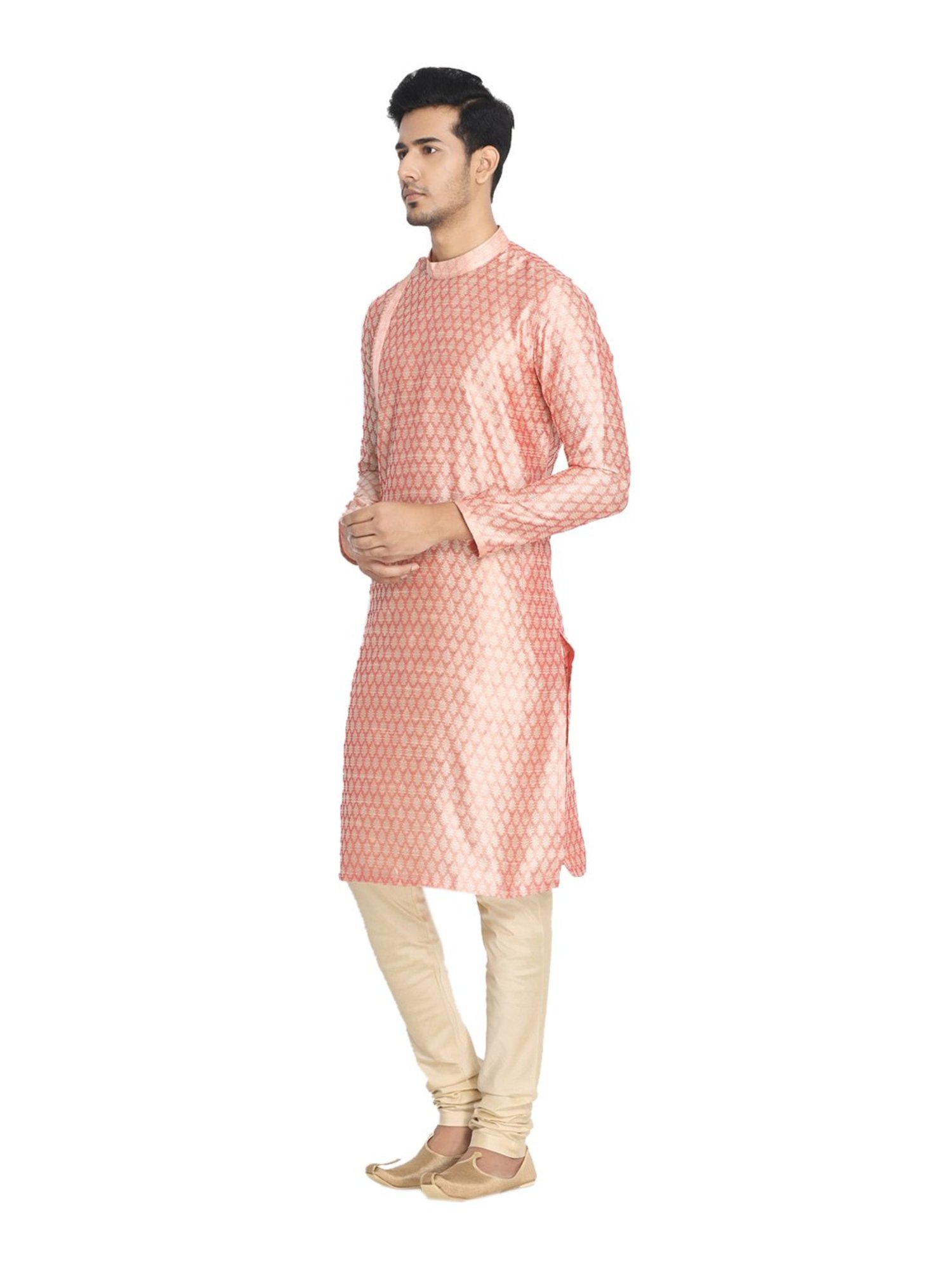Manyavar Gajaree & Beige Printed Kurta Set