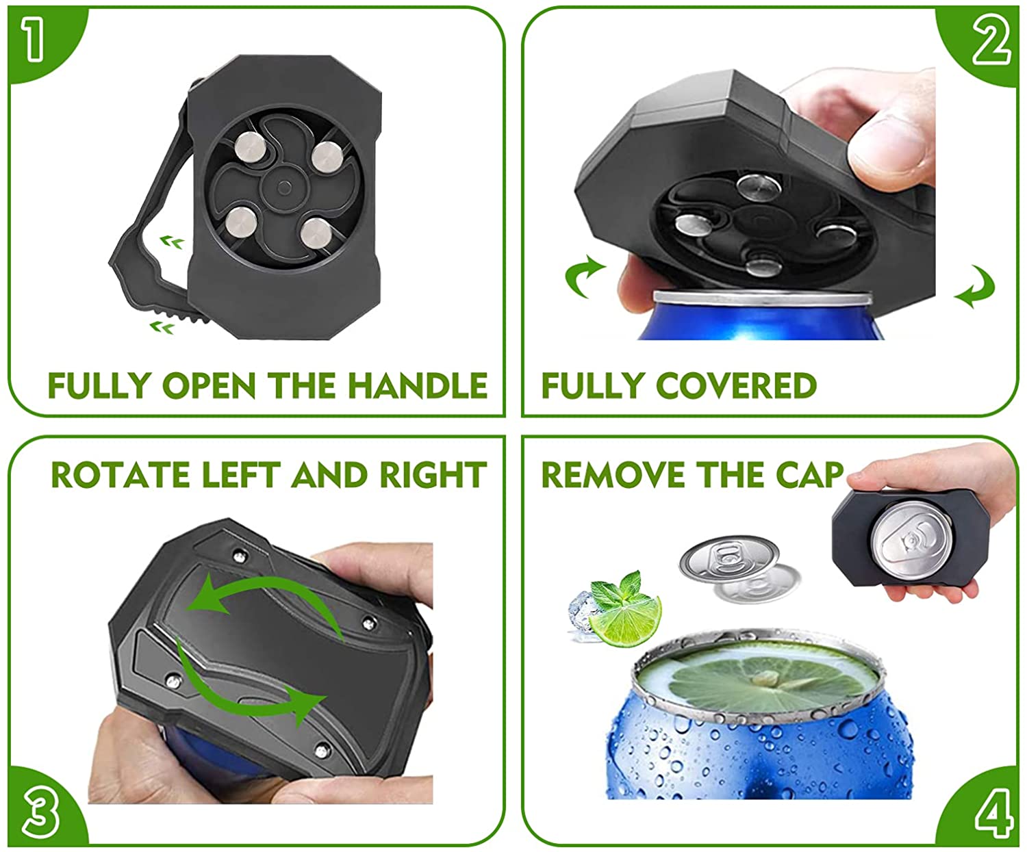 Topless Can Opener-Beer Can Opener & Bottle Opener 2Pcs,Can Top Remover Soda Can Opener, Handheld Safety Easy Manual No Sharp Edge Can Openers Smooth Edge, Effortless Rip and Sip Can Opener