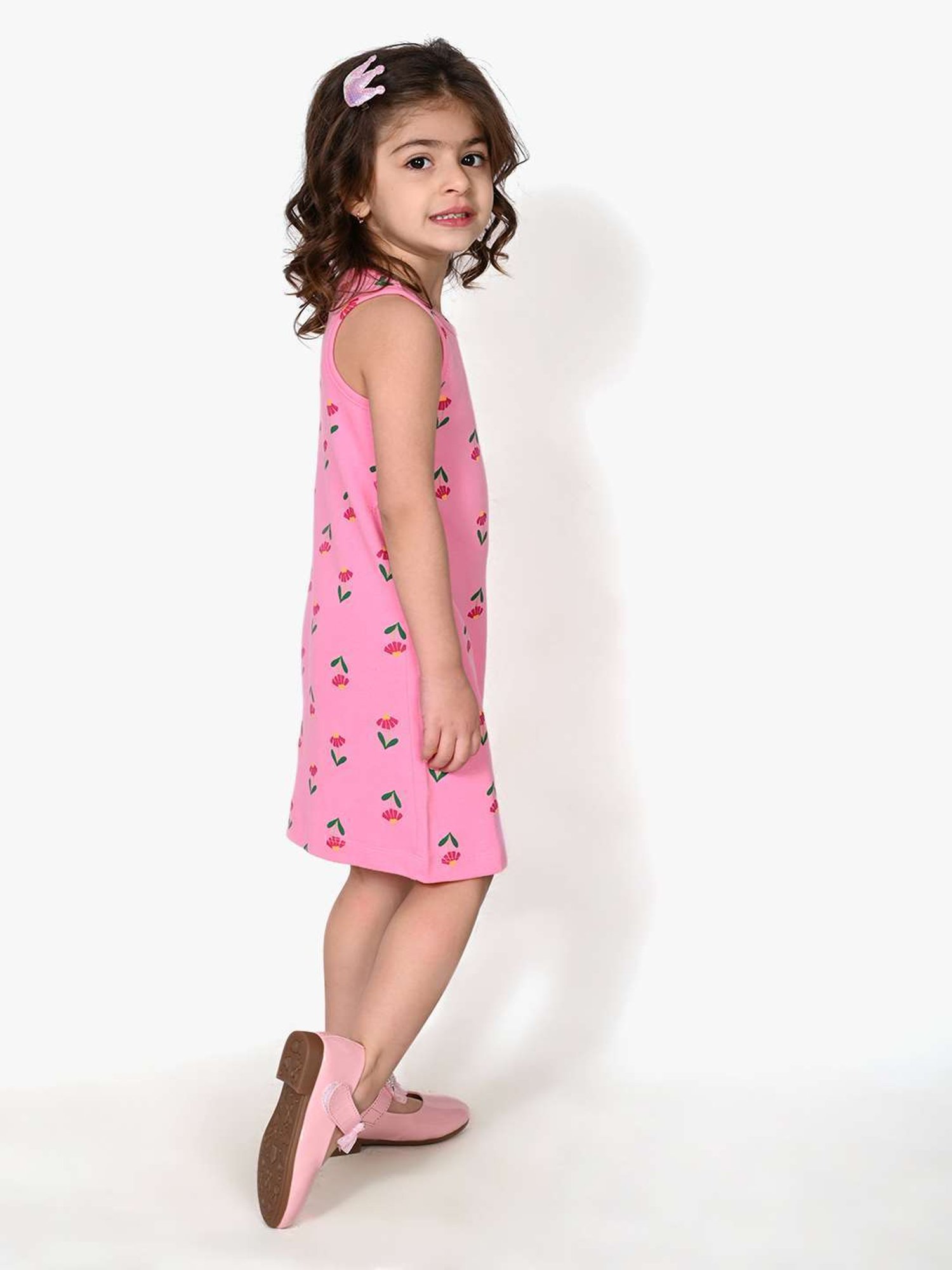 LilPicks Kids Pink Cotton Floral Print Dress