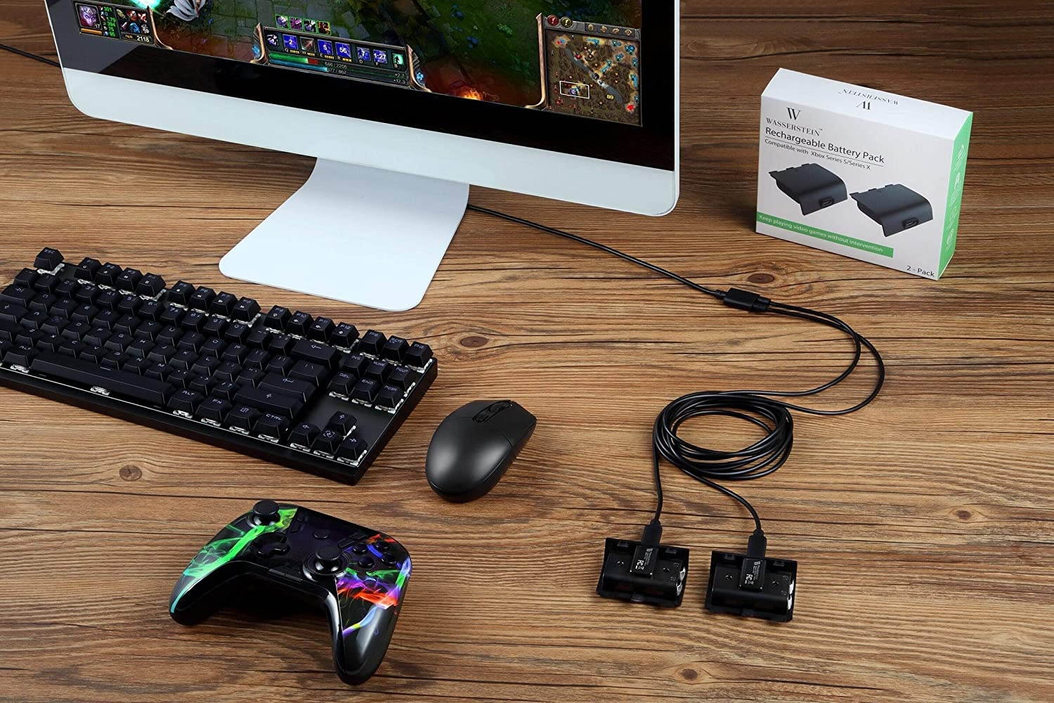 Wasserstein 700mAh Controller Battery Packs and Charging Cable for Microsoft Xbox Wireless Controller 2020 Model (Xbox Series X/S, Xbox One) (4 Pack)