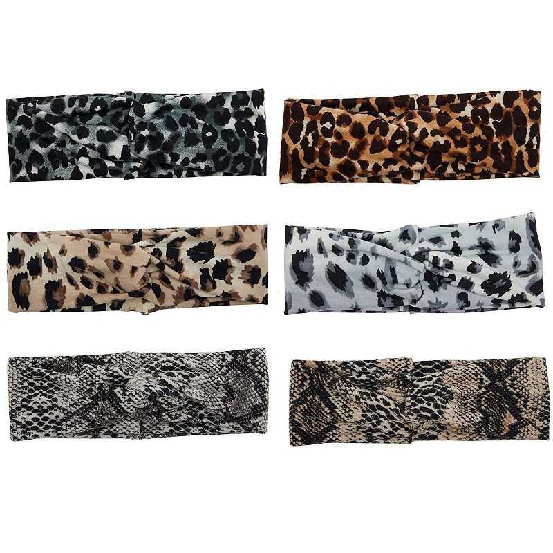 Glamlily 6 Pack Twist Women's Headbands, Girls, Leopard Print Headband, 21 x 3 x 0.5 in