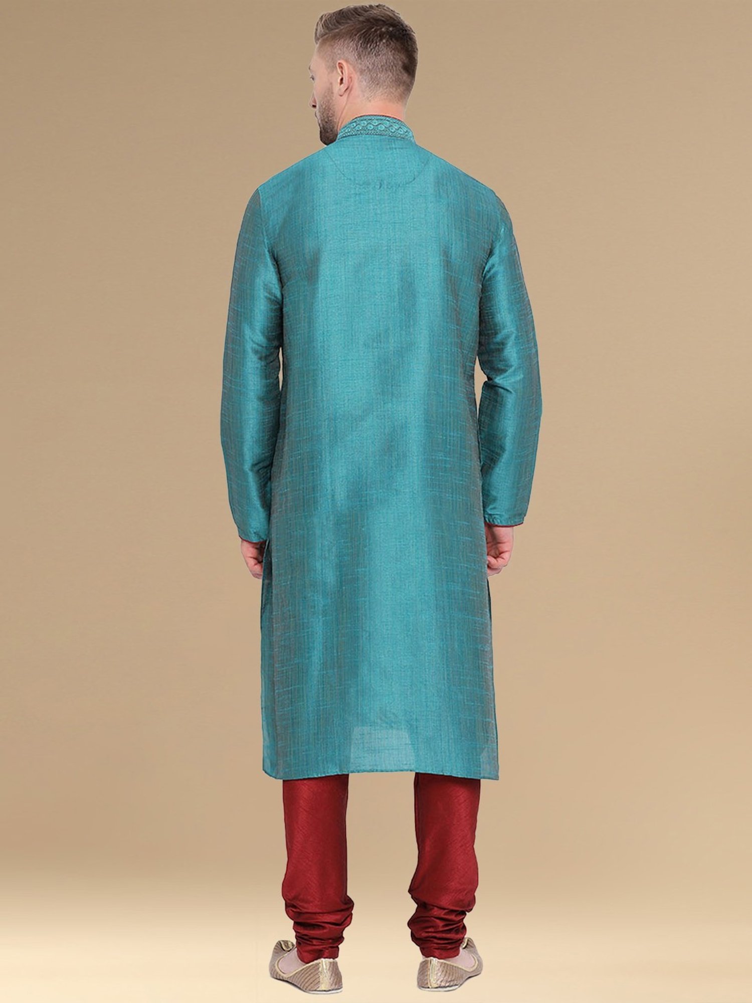 Sanwara Firozi & Red Cotton Regular Fit Texture Kurta Bottom Set