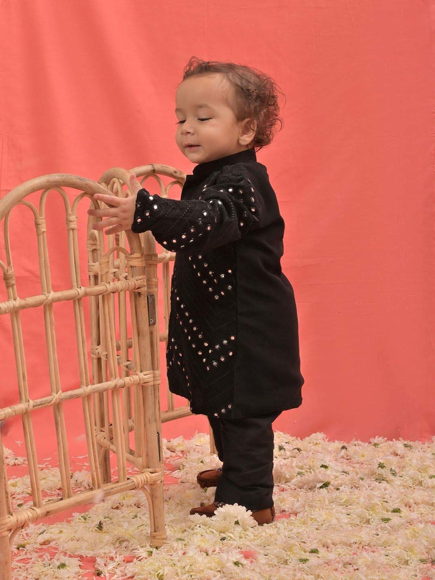 Nino Bambino Kids Navy & White Checks Kurta with Pyjama