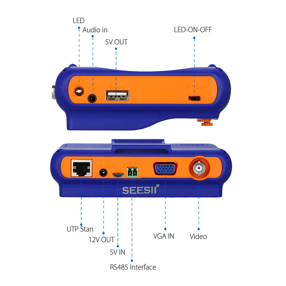 Portable 5" 1080P HD Tester Monitor TVI CVI AHD VGA CVBS CCTV Camera PTZ Tester