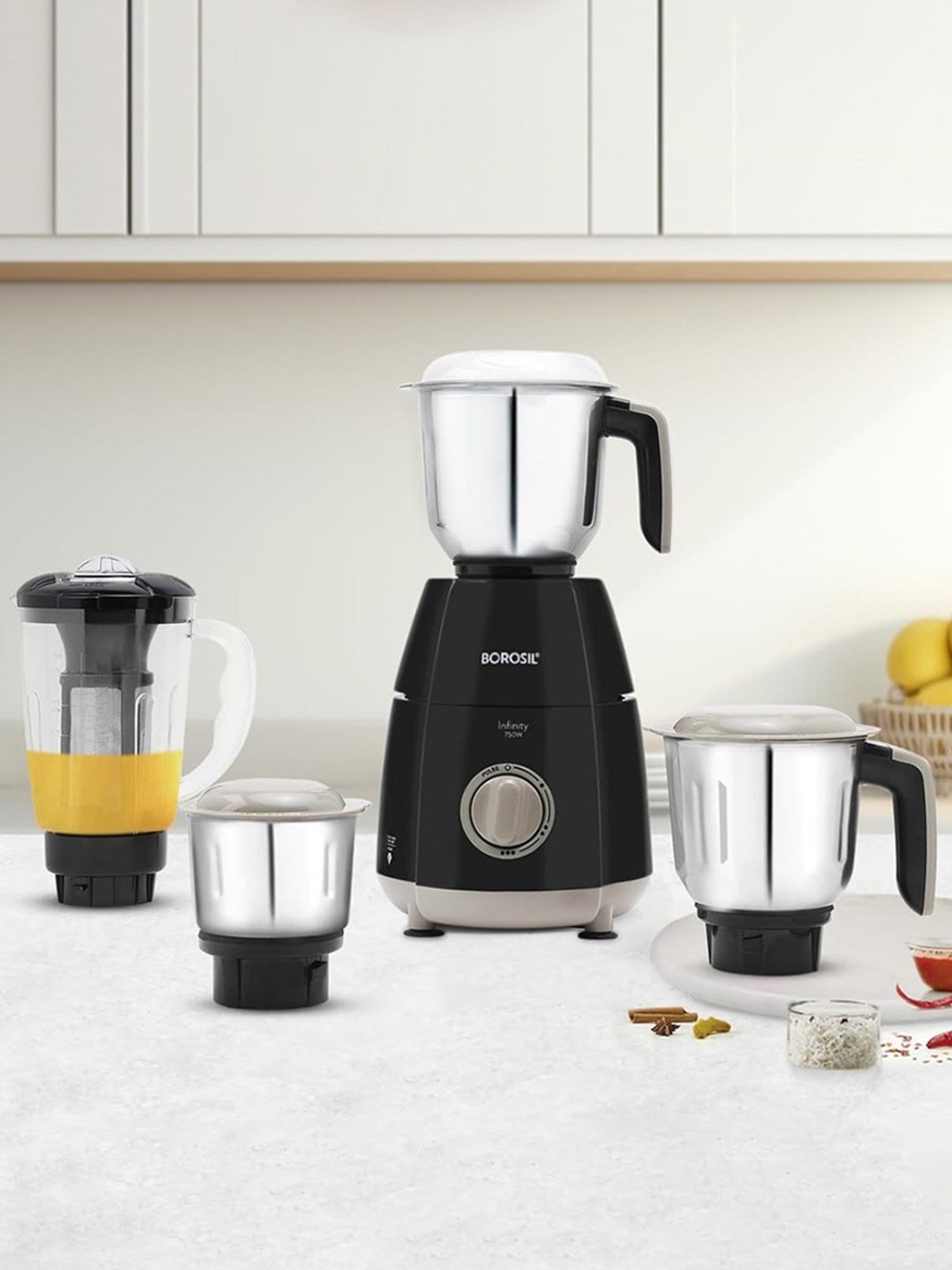 Borosil Stainless Steel Mixer Grinder With 4 Jars ( Black )