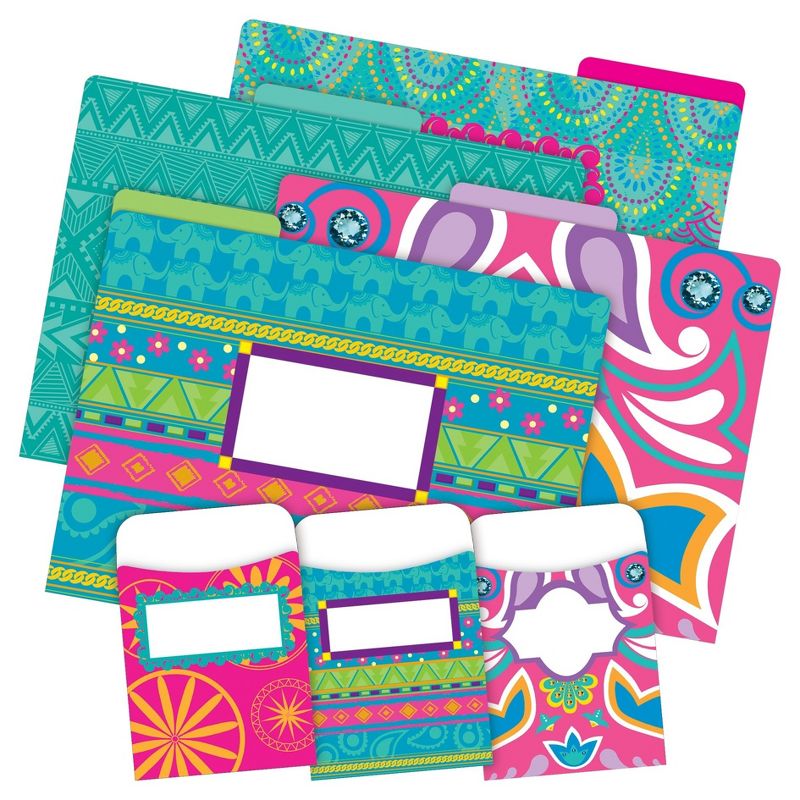 Barker Creek 12 Letter-Size File Folders & 30 Adhesive Pockets Set - Bohemian