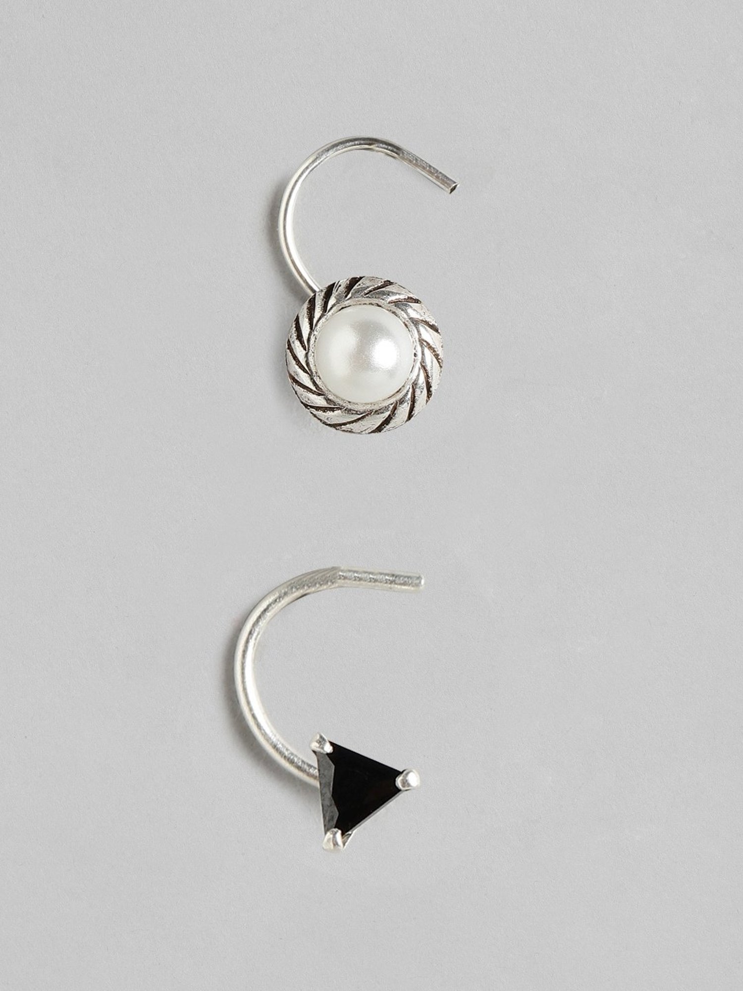 Zavya 92.5 Sterling Silver The Black & White Duo Nose Pin for Women - Set of 2