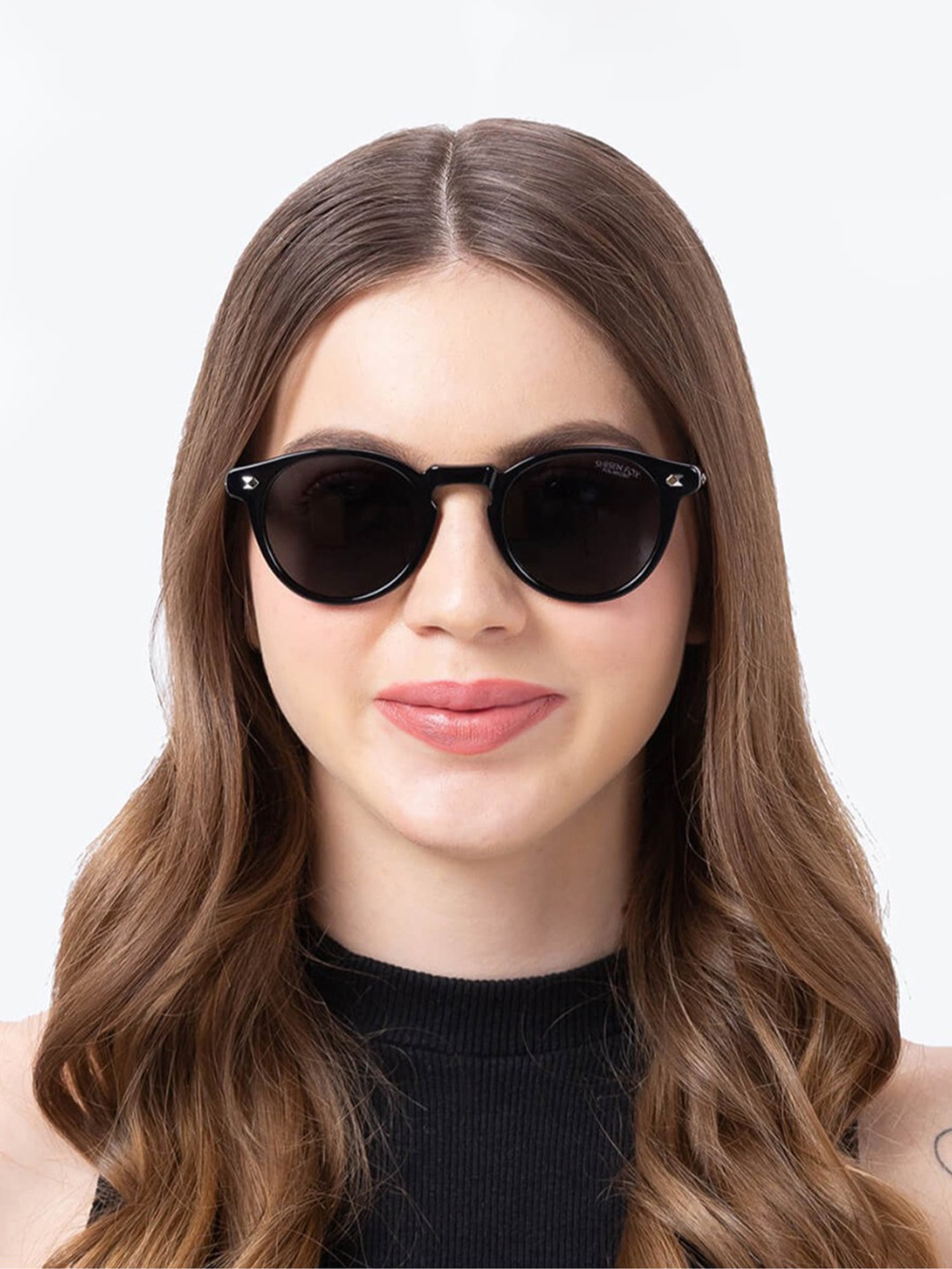 Shisen Fox Miyoko Piano Black Rectangular Unisex Polarized UV Protection Sunglasses -49 mm