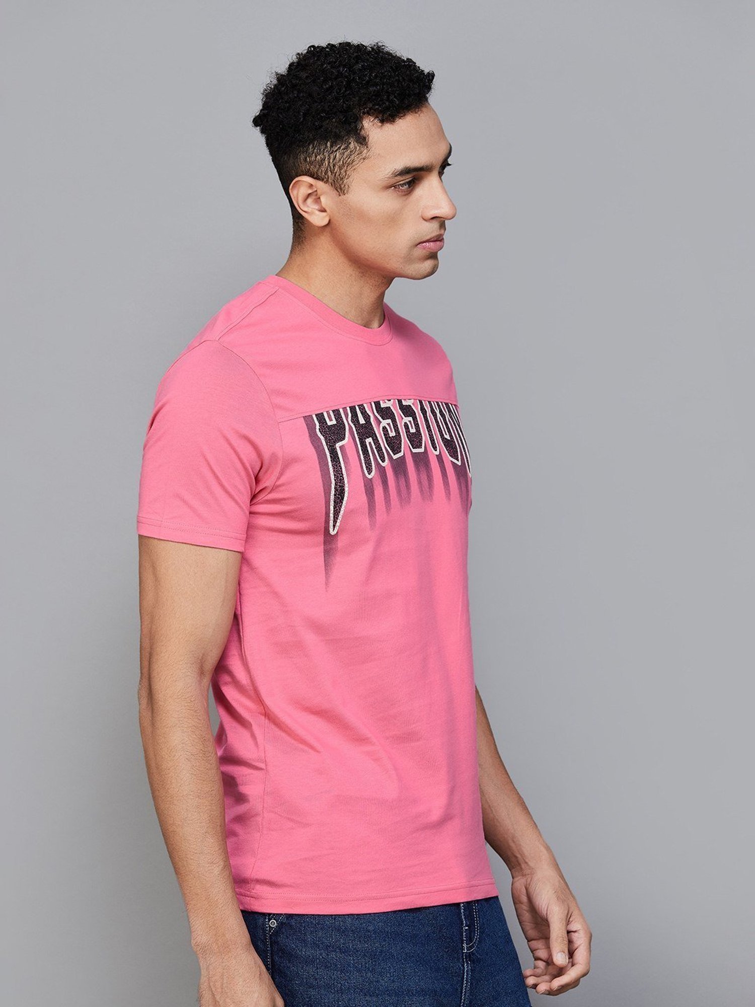 Forca by Lifestyle Pink Cotton Regular Fit Printed T-Shirt