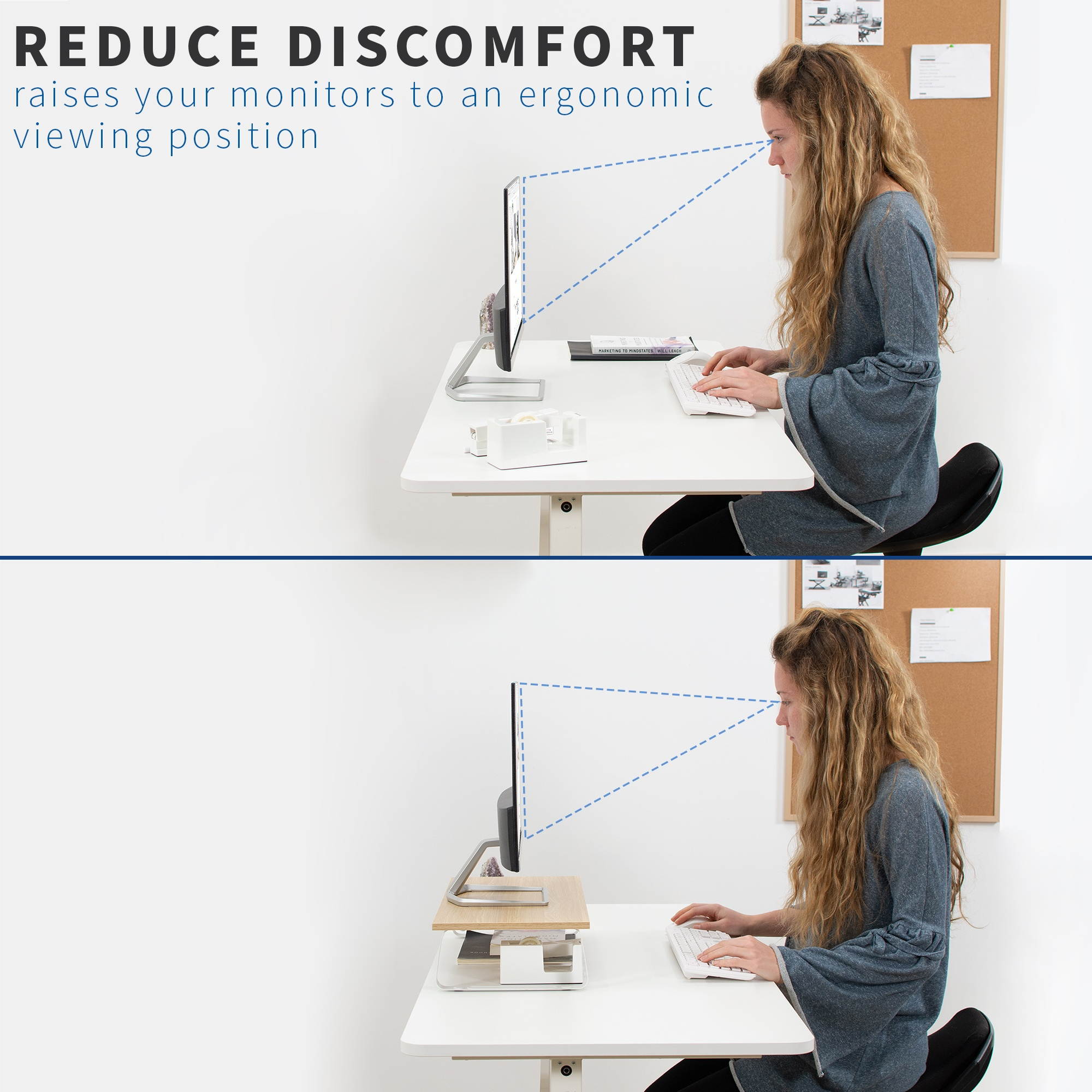 VIVO 39" Desktop Stand TV, Dual Monitor Riser & Desk Tabletop Organizer, Light Wood Top, White Legs (STAND-V000WL)