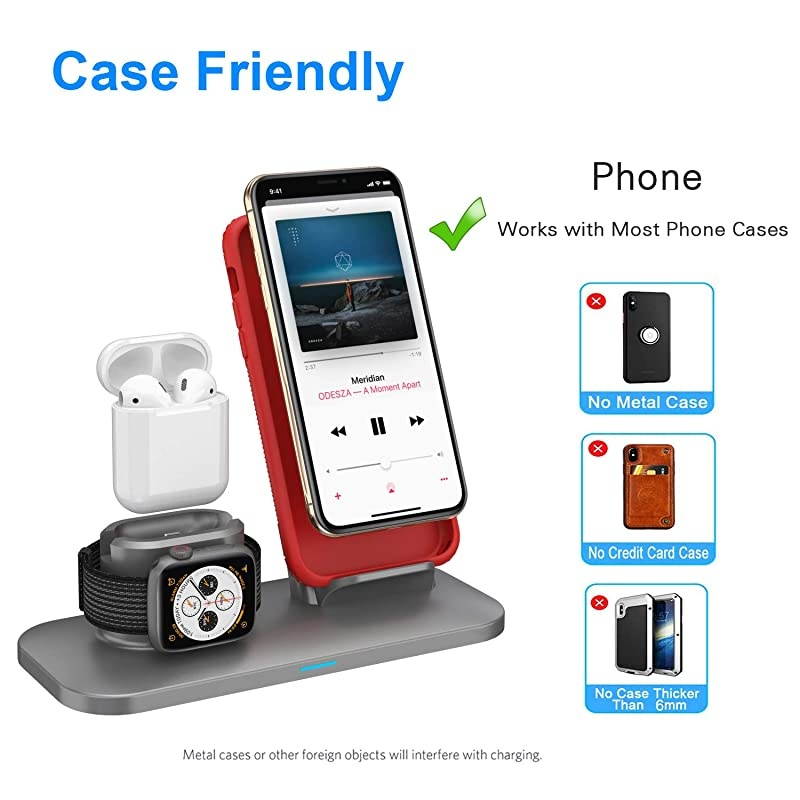 Wireless Charger 3 in 1 Wireless Charger Station for AirPods 21 and iWatches 54321 Qi Fast Wireless Charger Compatible with iPhone1111Pro MaxXRXS MaxXSXBuiltin iWatch Charger